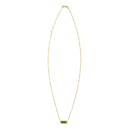 14K Yellow Gold Hexagon Malachite Pendant Necklace