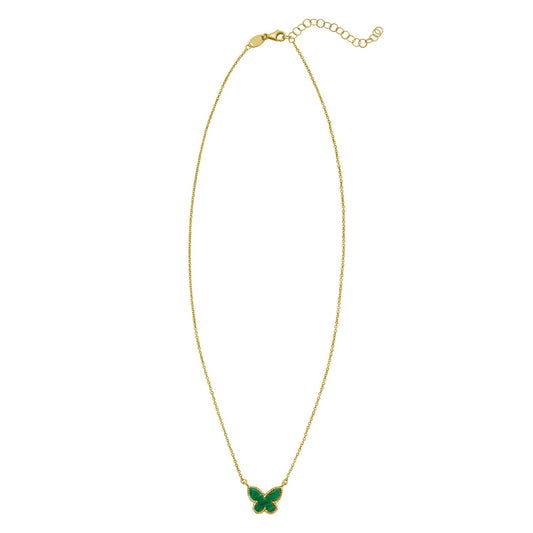 14K Yellow Gold Primavera Malachite Butterfly Necklace