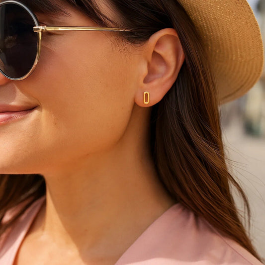 14k Yellow Gold Paperclip Link Stud Earrings