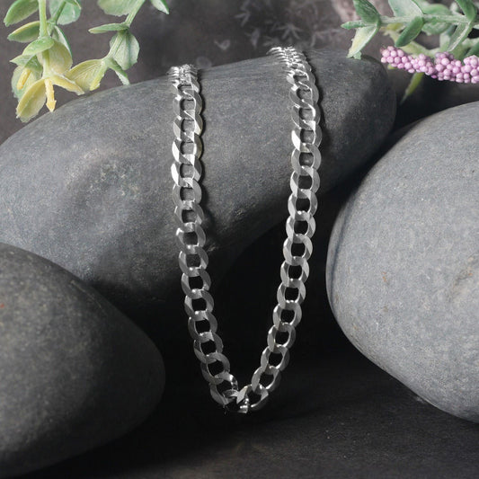 Rhodium Plated Sterling Silver Curb Style Chain (5.50 mm)