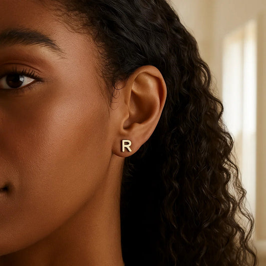 14K Yellow Gold Yours Truly Initial R Stud Earrings