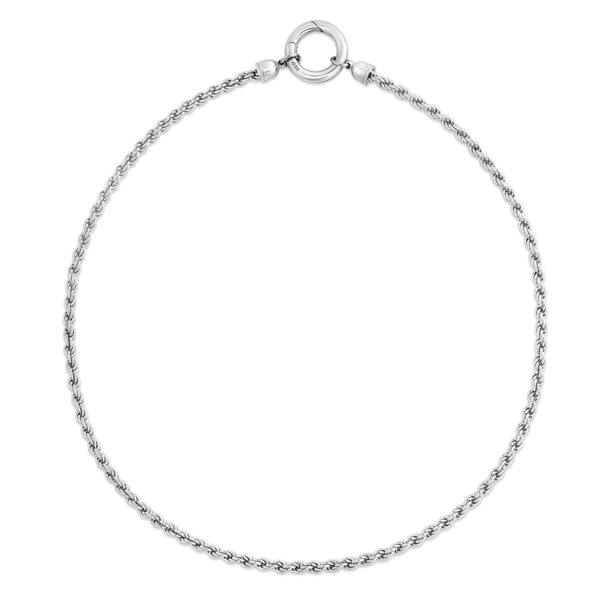 Sterling Silver Rhodium Plated Fancy Push Lock Rope Necklace
