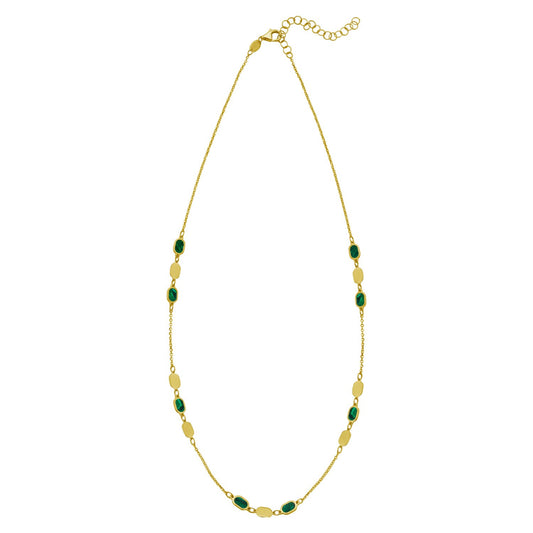 14K Yellow Gold Hexagon Malachite Inlay Links Necklace