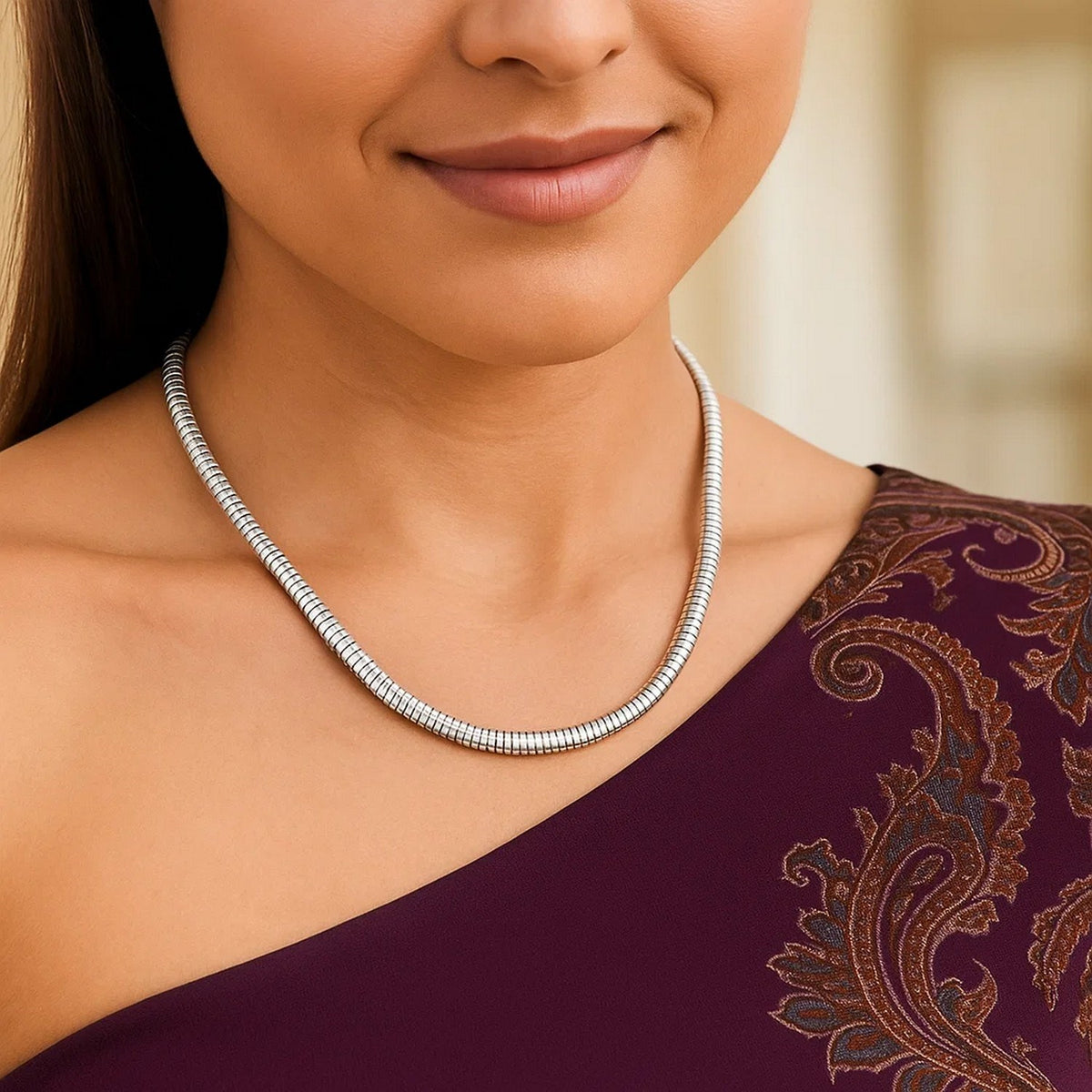 Sterling Silver Rhodium Plated Tubogas Fancy Necklace