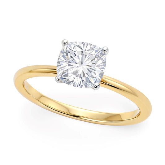 1 Carat Cushion Lab Grown IGI G/VS1 Diamond Solitaire Ring in 10K Yellow Gold