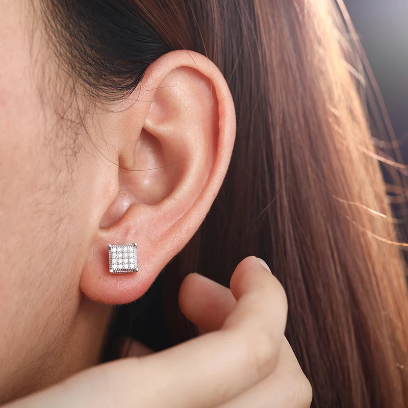 Moissanite Square Cluster Stud Earrings, image 7