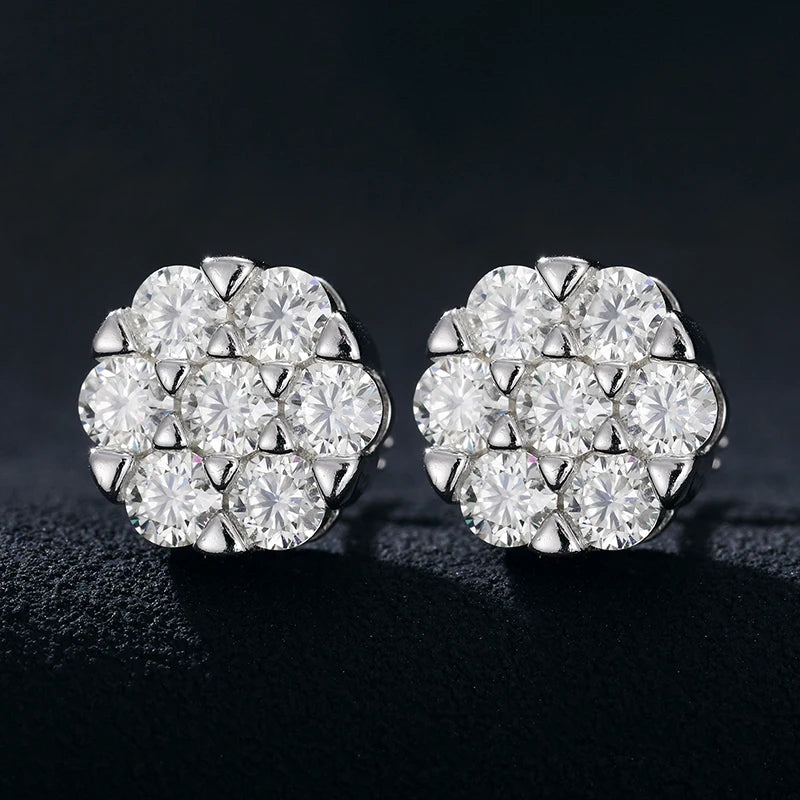 Moissanite Flower Cluster Stud Earrings