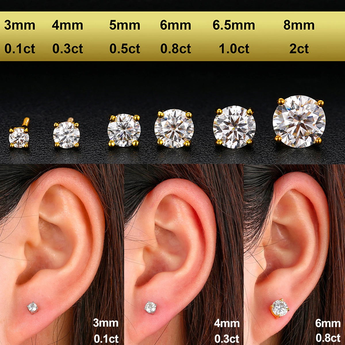 Round Cut Moissanite Stud Earrings, image 3