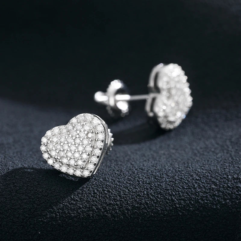 Moissanite Pave Heart Stud Earrings, image 6