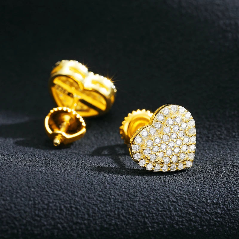 Moissanite Pave Heart Stud Earrings, image 5