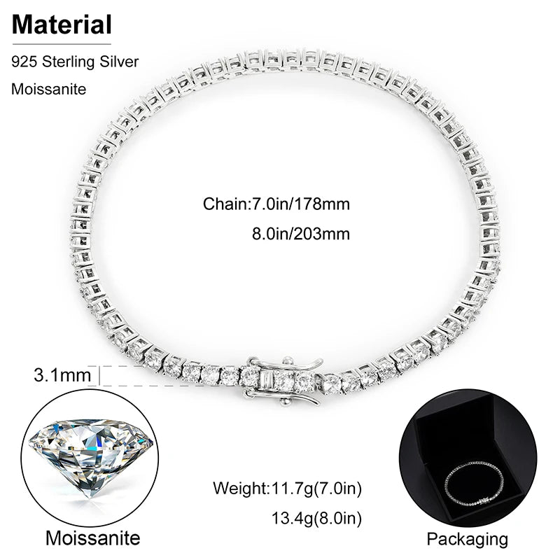 3mm to 5mm Moissanite Tennis Bracelet for Men, image 2
