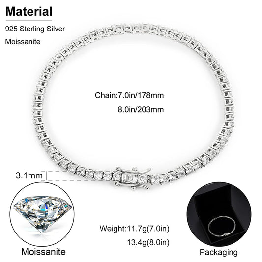 3mm to 5mm Moissanite Tennis Bracelet for Men, image 2