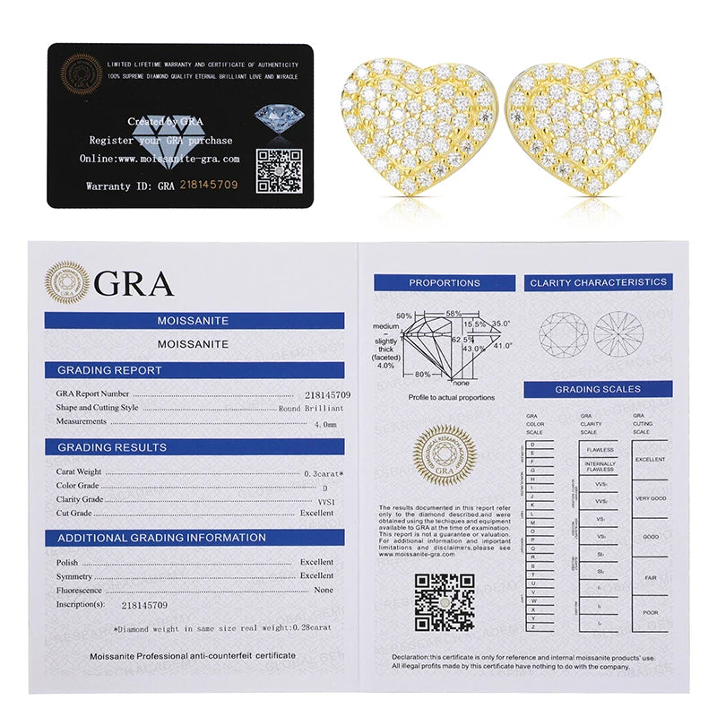 Moissanite Pave Heart Stud Earrings, image 3