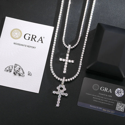 Moissanite Cross or Ankh Pendant with Tennis Chain, image 6