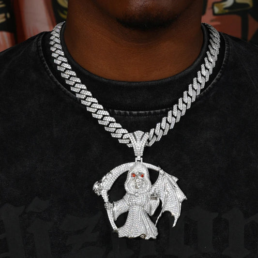 Iced Out Grim Reaper Pendant Necklace for Men, image 6
