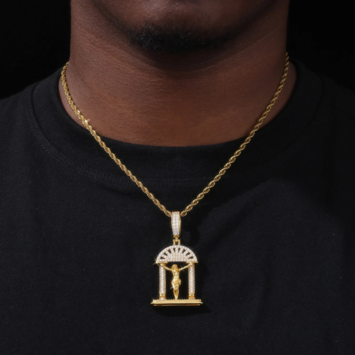 Iced Out Crucifix Arch Pendant Necklace for Men, image 7
