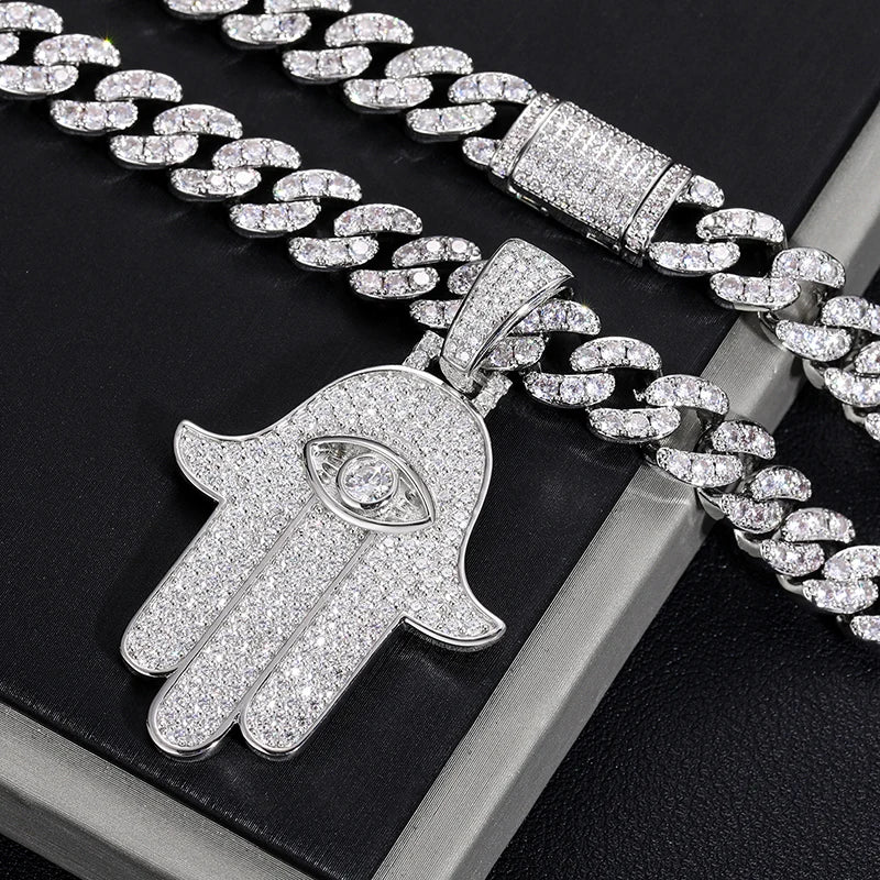 Iced Out Hamsa Evil Eye Pendant for Men, image 5
