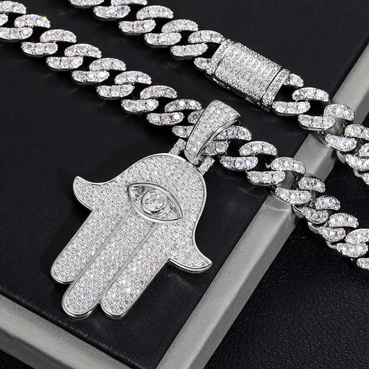 Iced Out Hamsa Evil Eye Pendant for Men, image 5