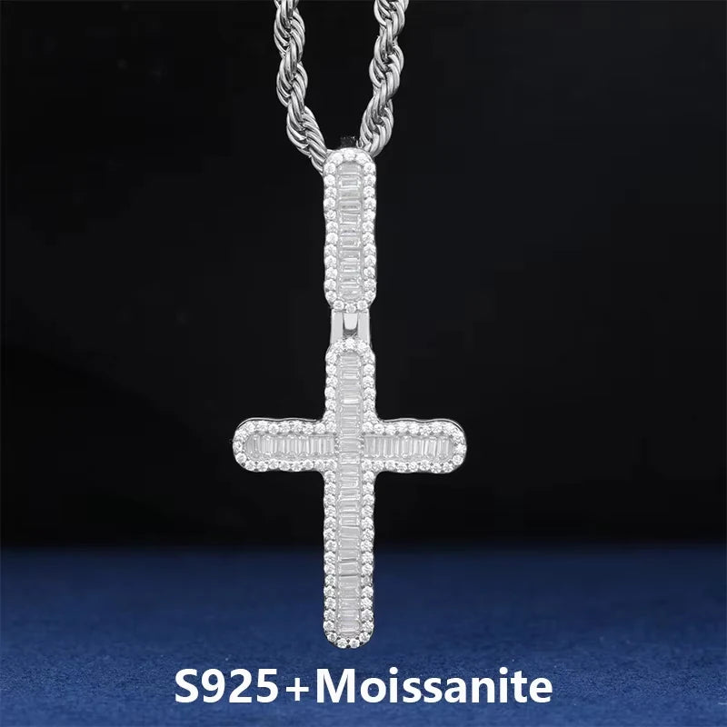 Iced Out Baguette Cross Pendant Necklace, image 8