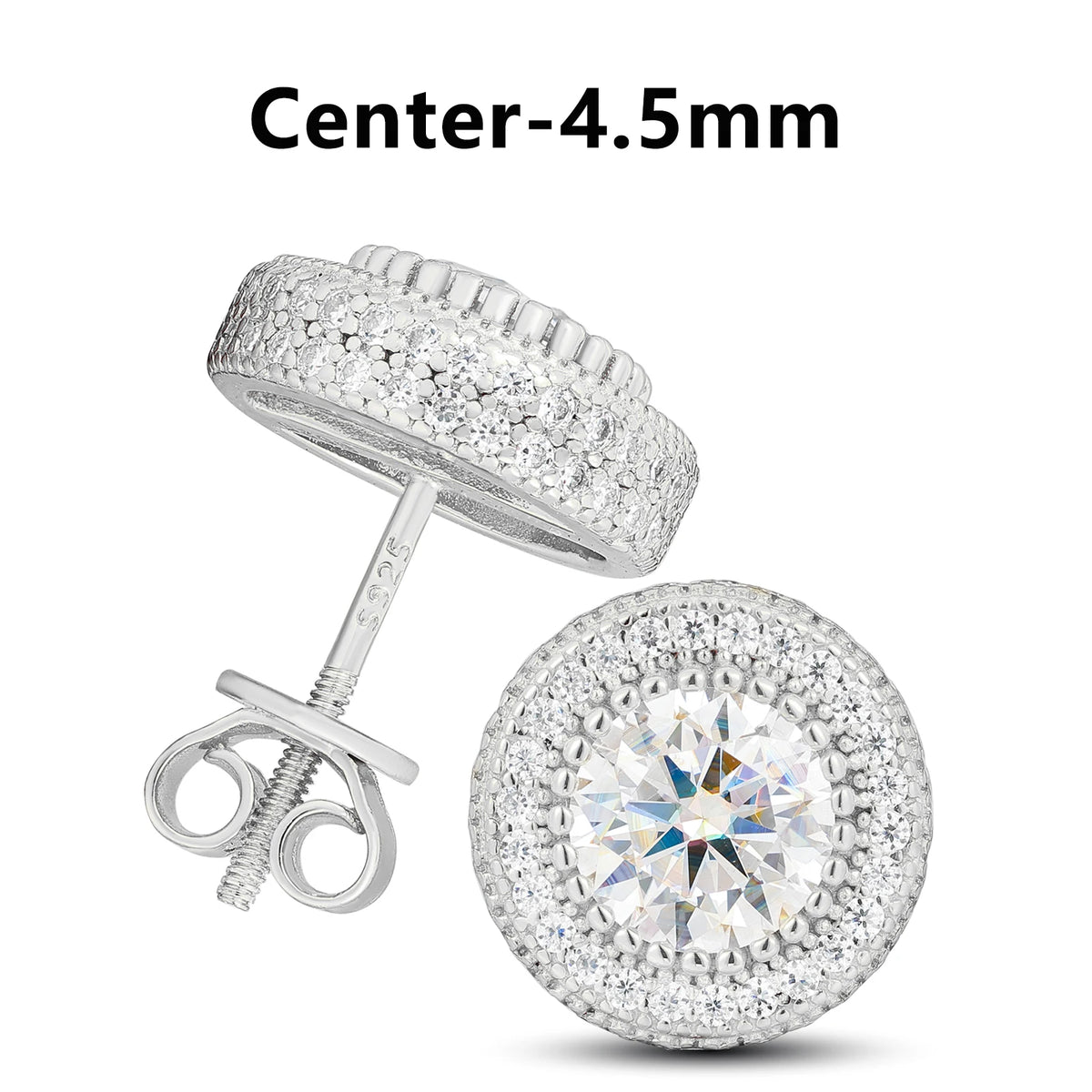 Moissanite Halo and Cluster Stud Earrings for Men, image 2