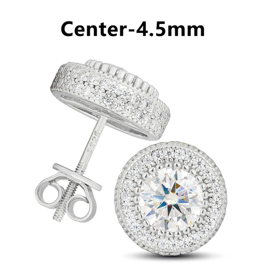 Moissanite Halo and Cluster Stud Earrings for Men, image 2
