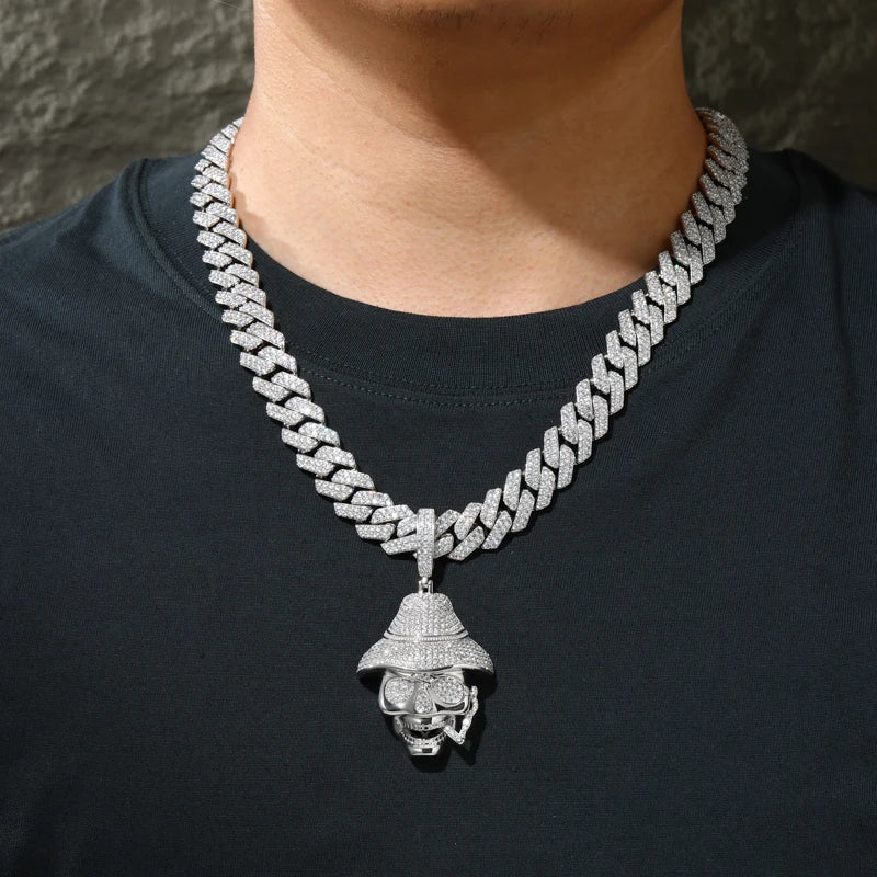 Iced Out Moissanite Smoking Skull Pendant Necklace for Men, image 6