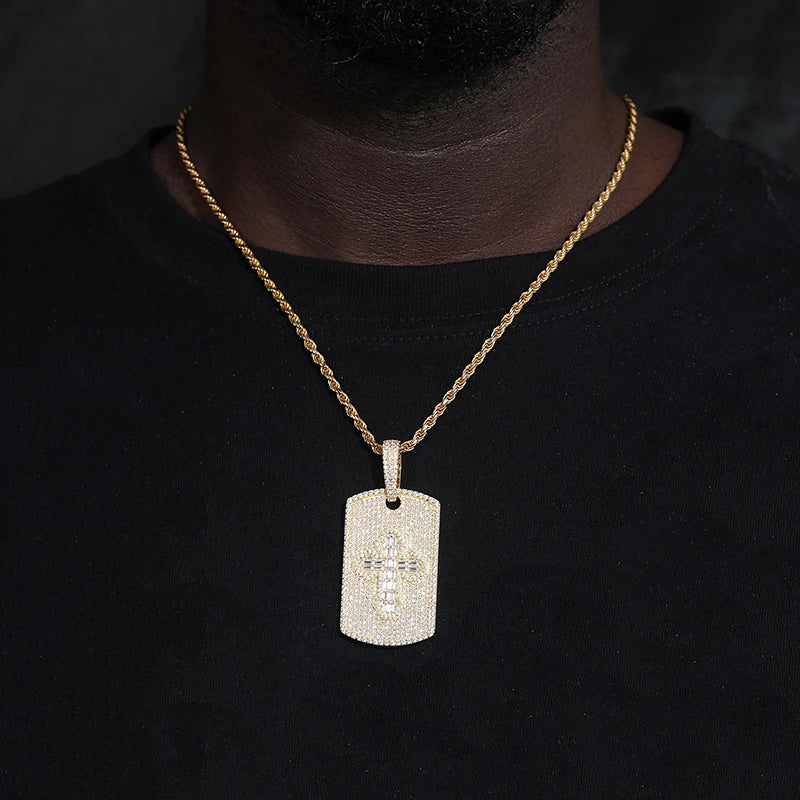 Iced Out Dog Tag Pendant Necklace for Men, image 7