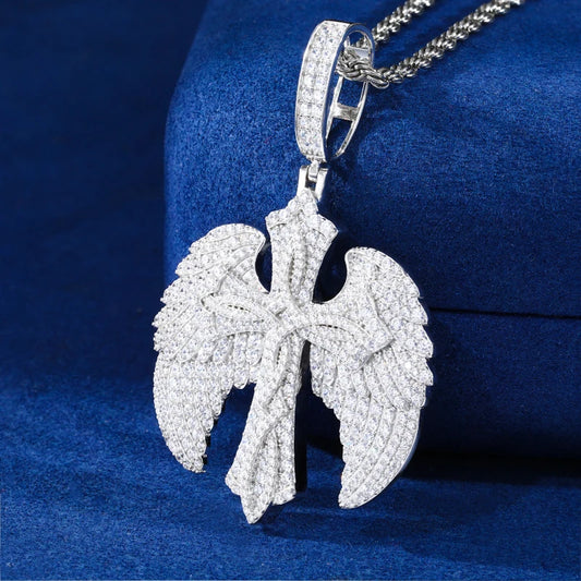 Iced Out Cross and Angel Wings Pendant Necklace for Men, image 5