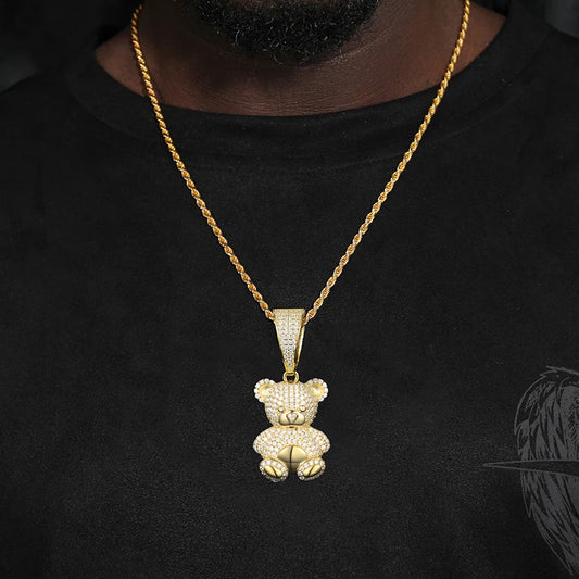Iced Out Teddy Bear Pendant Necklace, image 6