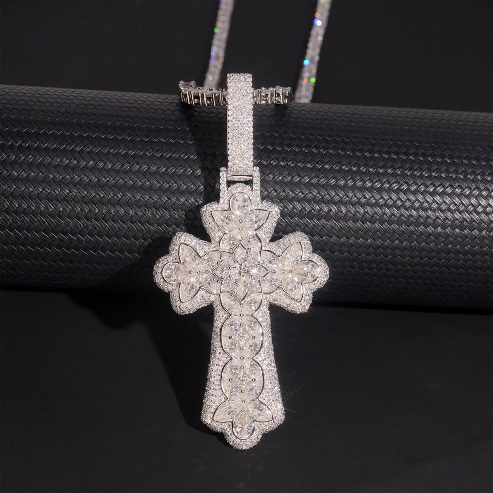 Flower Cross Pendant Necklace for Men