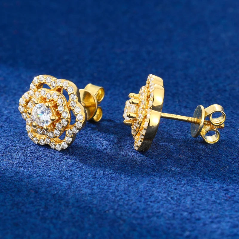 Moissanite Rose Flower Stud Earrings, image 6