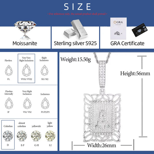 Iced Out Moissanite Letter A Tag Pendant Necklace for Men, image 3