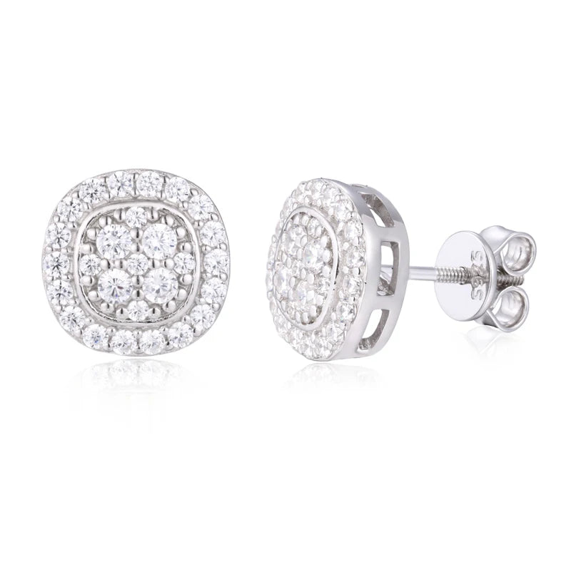 Moissanite Round Cluster Screw Back Stud Earrings, image 2