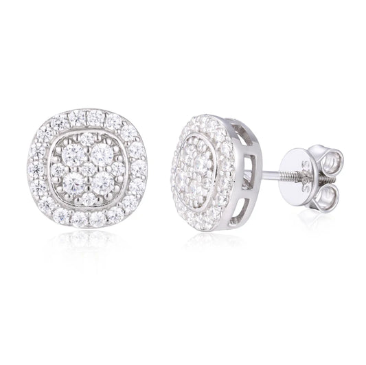 Moissanite Round Cluster Screw Back Stud Earrings, image 2