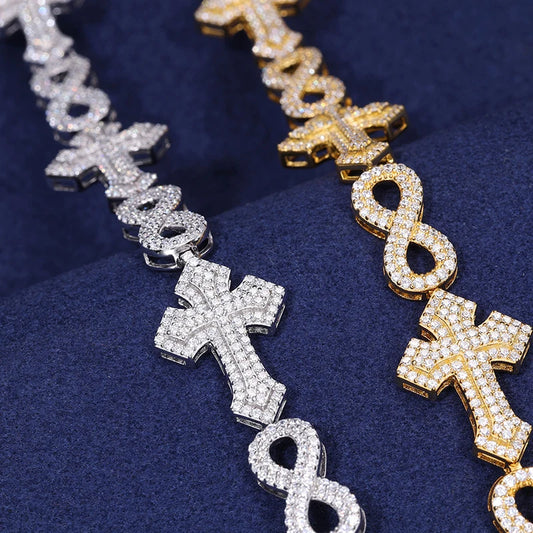 Iced Out Cross and Infinity Link Bracelet for Men, image 5