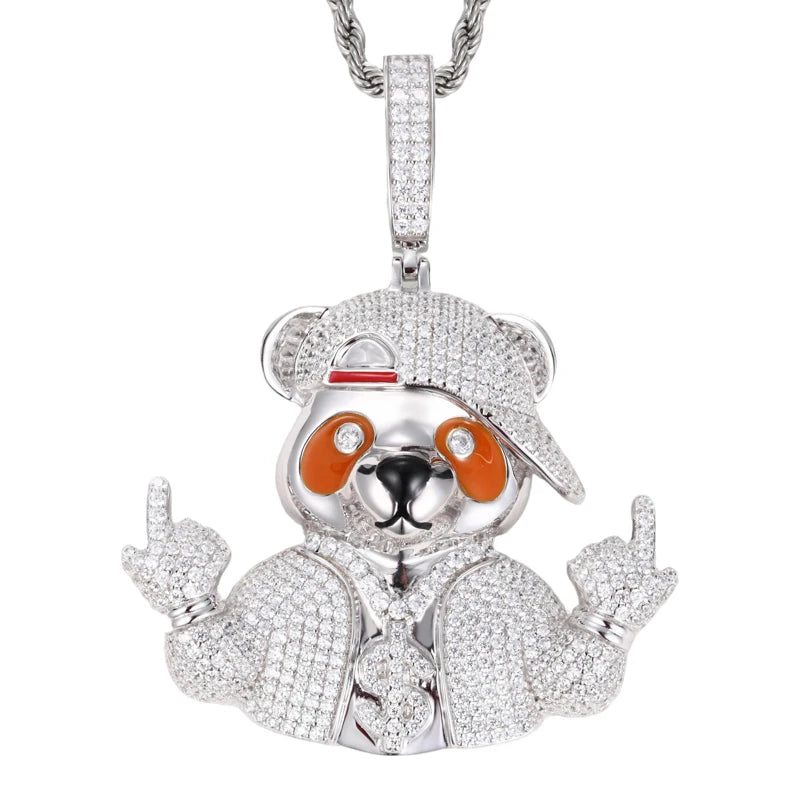 Iced Out Bear Pendant Necklace for Men