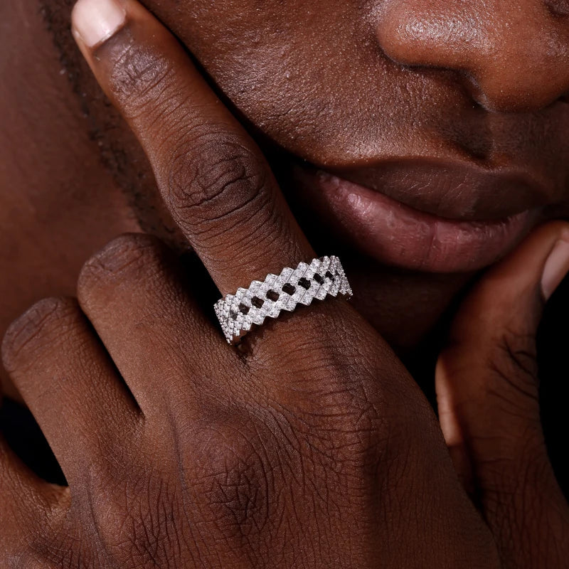 Iced Out Moissanite Cuban Link Eternity Ring for Men, image 6