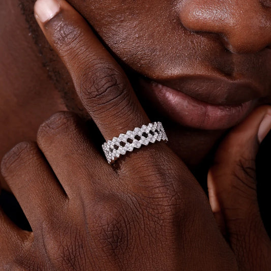 Iced Out Moissanite Cuban Link Eternity Ring for Men, image 6