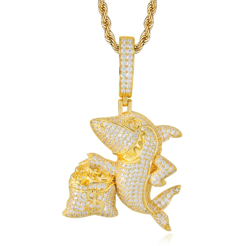 Iced Out Shark Pendant Necklace for Men, image 8