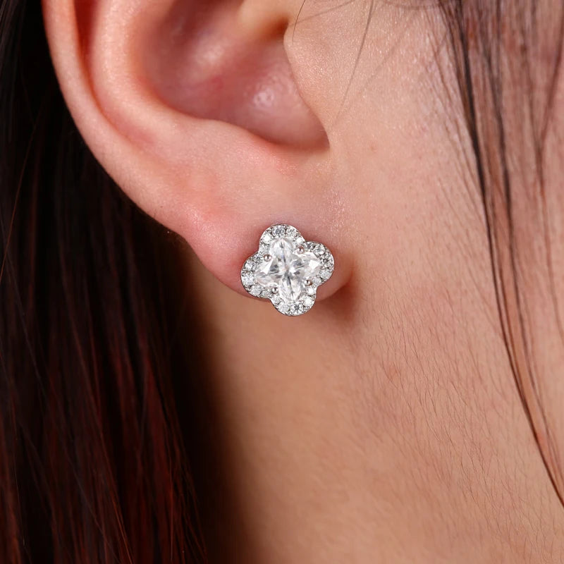 Moissanite Four Leaf Clover Stud Earrings, image 7