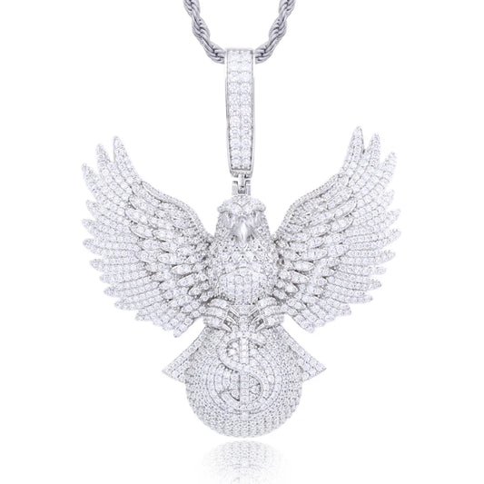 Iced Out Eagle and Money Bag Pendant Necklace for Men