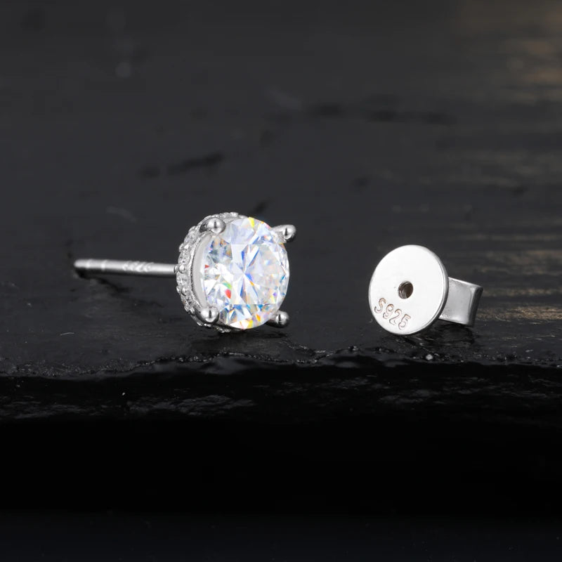 Round Cut Moissanite Four Claw Stud Earrings, image 8