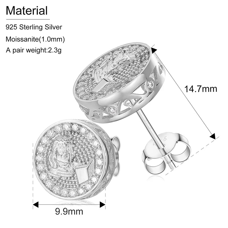 10mm Moissanite Medallion Stud Earrings for Men, image 3