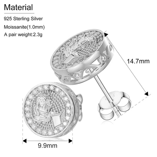 10mm Moissanite Medallion Stud Earrings for Men, image 3