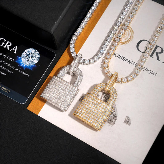 Iced Out Padlock Pendant Necklace for Men, image 4
