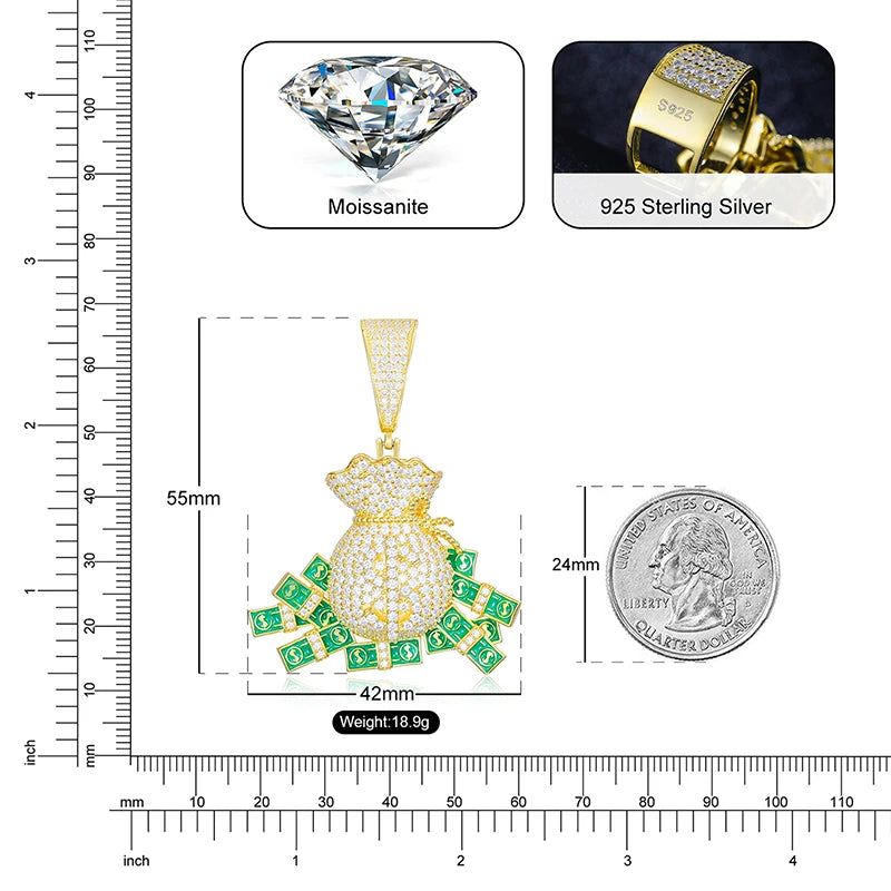 Iced Out Money Bag Pendant Necklace for Men, image 3