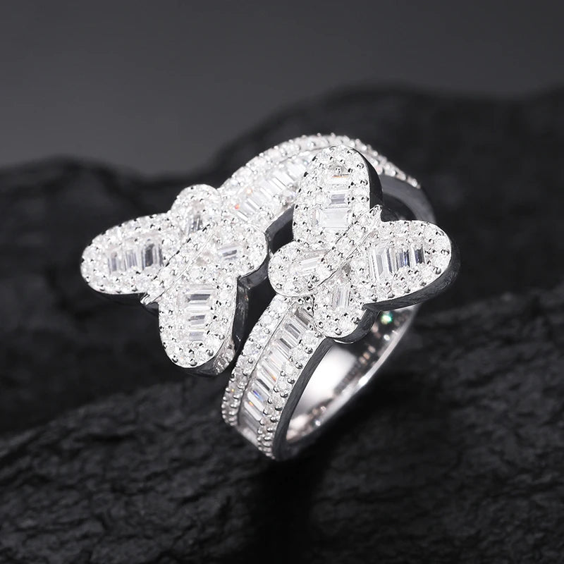 Iced Out Moissanite Butterfly Ring