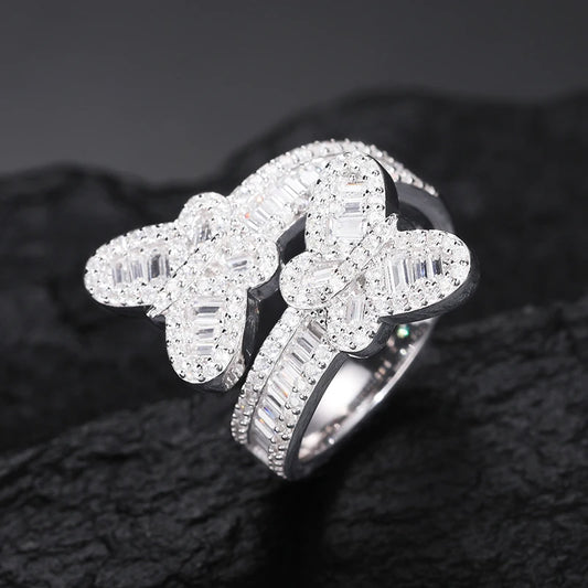 Iced Out Moissanite Butterfly Ring