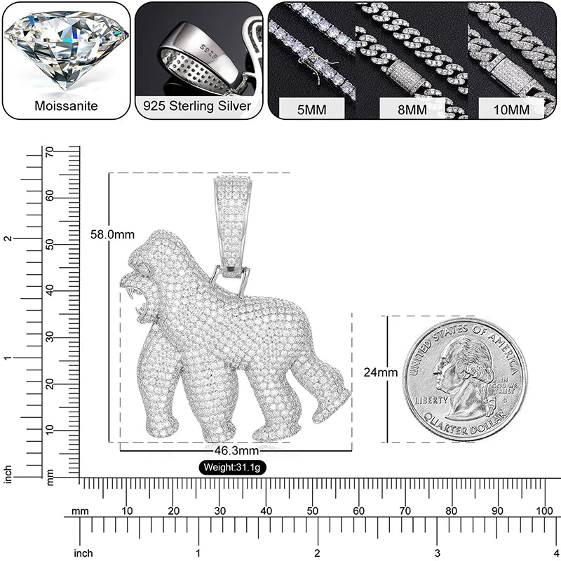 Iced Out Gorilla Pendant for Men, image 4
