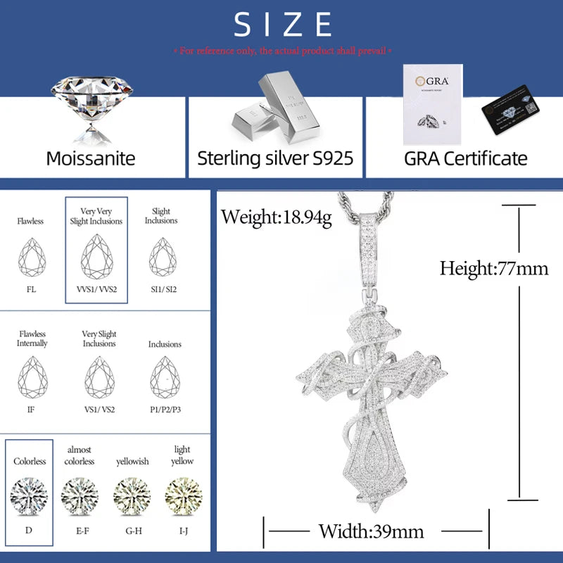Iced Out Moissanite Ornate Cross Pendant Necklace, image 3